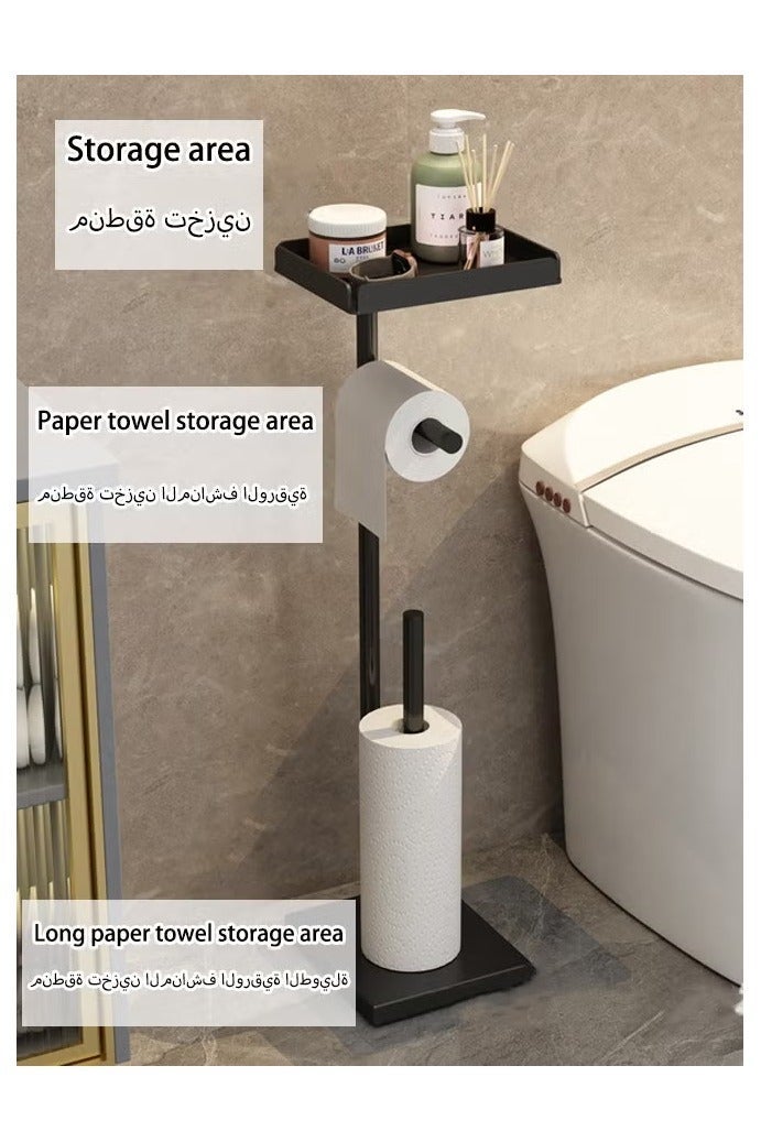 هيكوموني حامل ورق التواليت الأسود حامل تخزين ورق التواليت القائم بذاته مع رف أرضية الحمام حامل لفافة ورق التواليت حامل مناديل ورق التواليت - Image 4